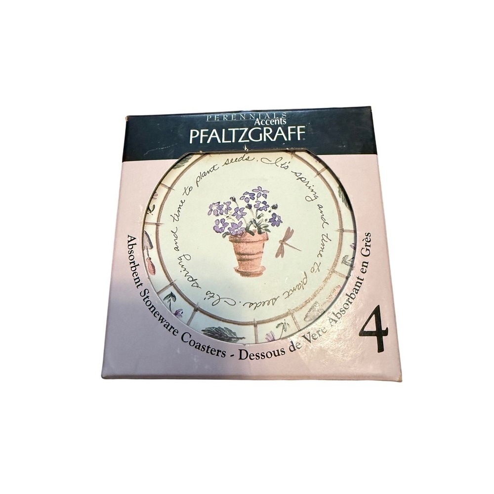 Pfaltzgraff 2002 Perennials Accents Absorbent Stoneware Coasters‎ Set of 4 New